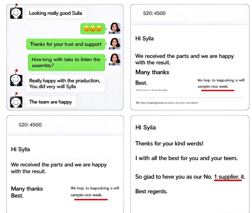 Client feedback screenshot